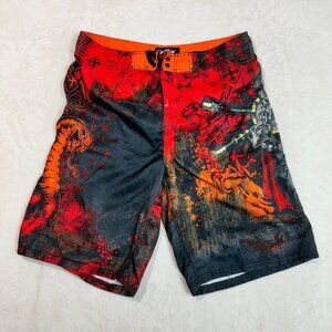 MMA Elite Men's Red Cobra Print Swim Trunks Size M - Beachwear, Surfing Attire